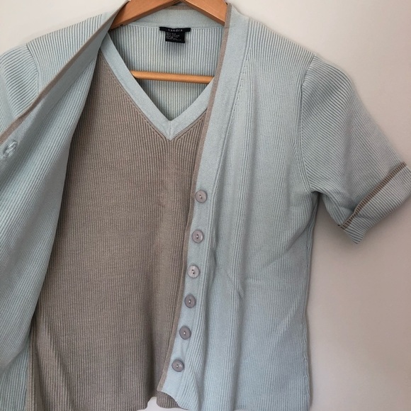 Y2k grandmacore Sandra Turquoise 2fer Short Sleeve Cardigan Medium - Picture 2 of 6